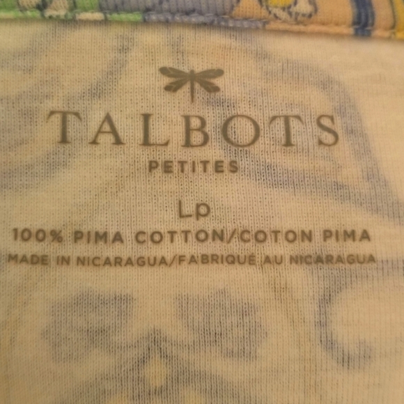 Talbots Shirt Womens Blue Green Geometric Pattern 3/4 Sleeve Pima Cotton, Size L - Picture 6 of 6